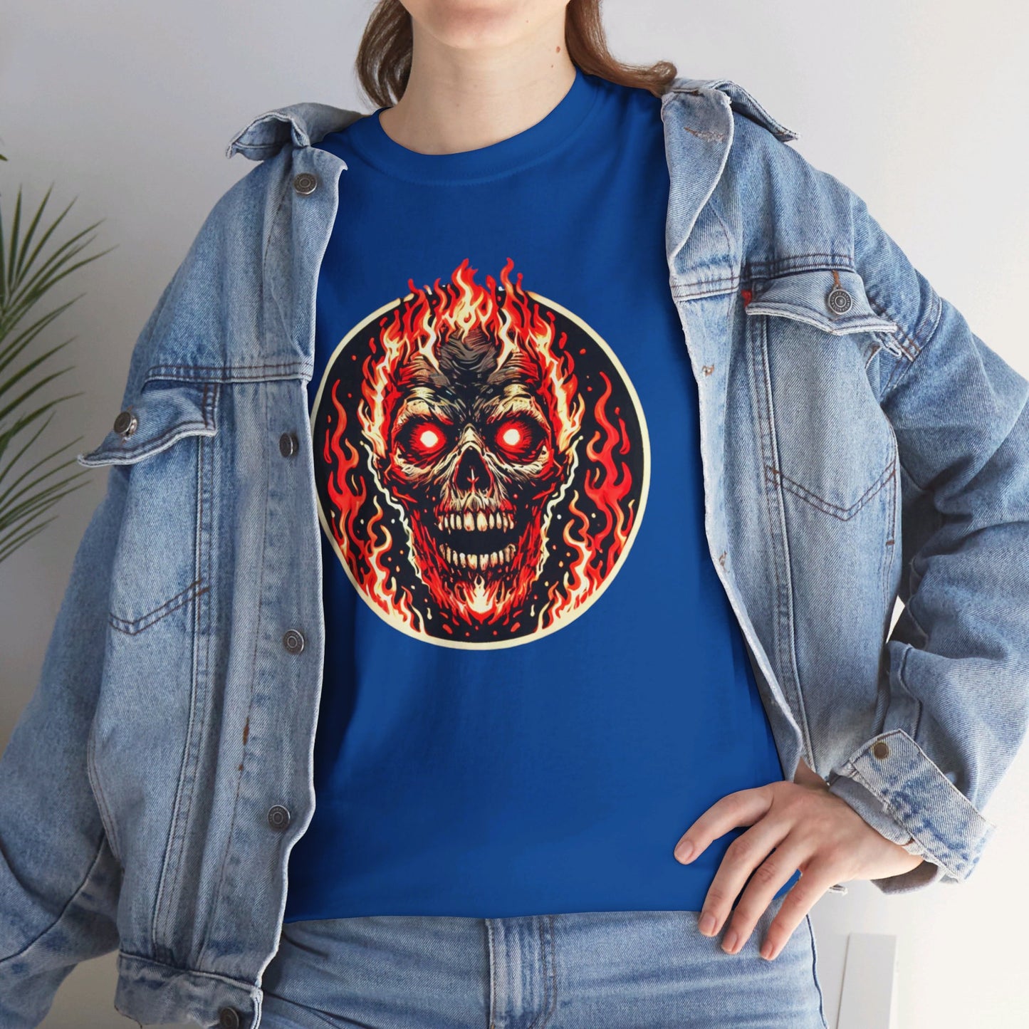 Flaming Fire Skull - Graphic Unisex Heavy Cotton Tee