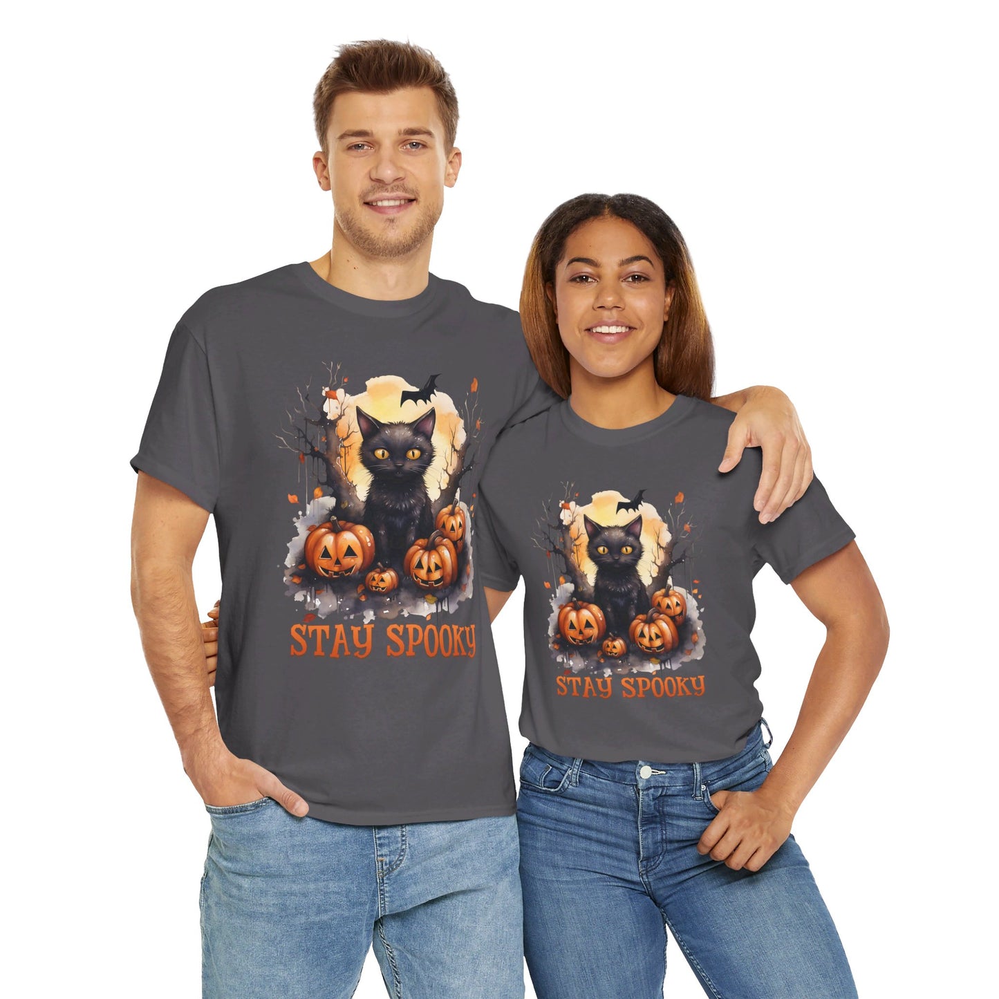 Black Cat And Pumpkin! Graphic Unisex Heavy Cotton Tee