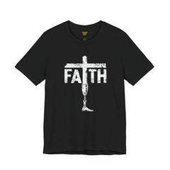 Faith Cross Prosthetic Leg T‑Shirt — Amputee Inspirational Christian Tee