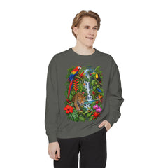 Tropical Jungle Waterfall With Leopard and Parrot Sweatshirt