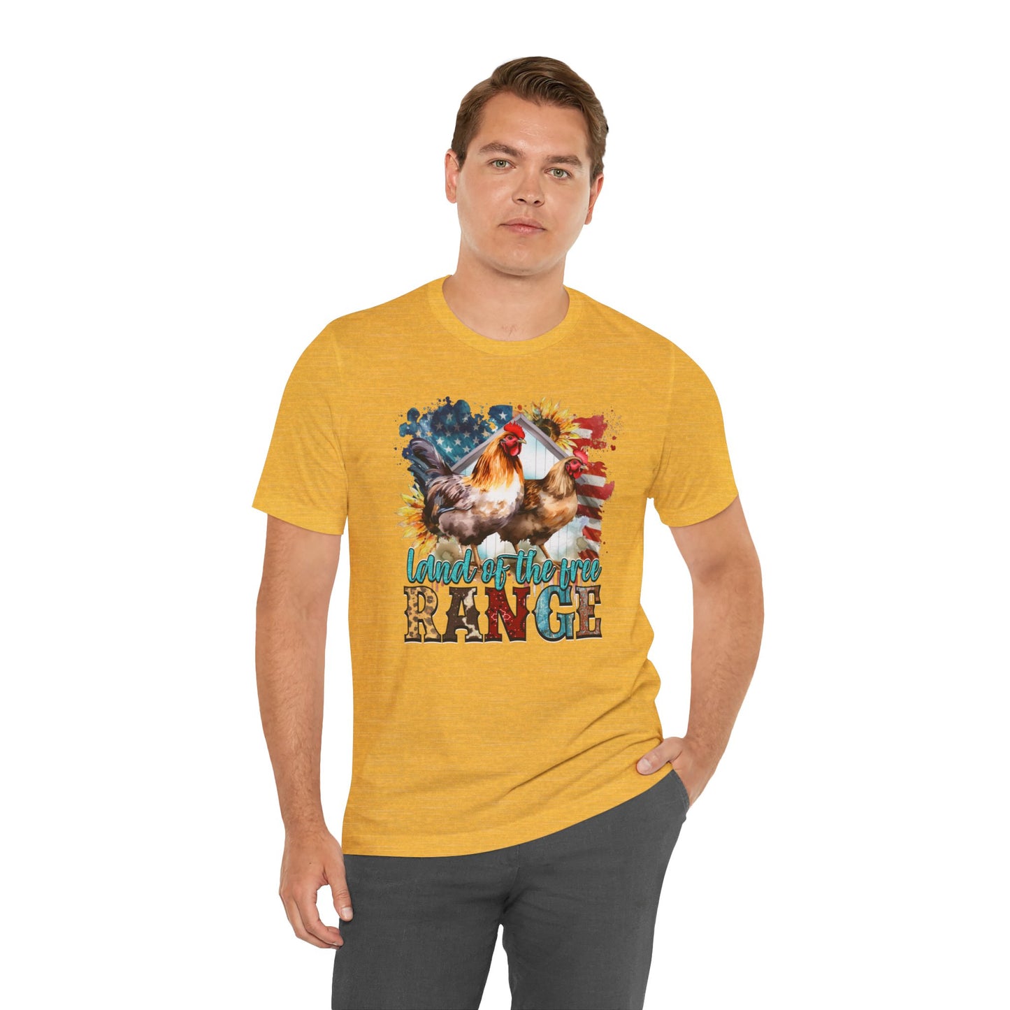 Land Of The Free RANGE Chicken Graphic, Unisex Jersey Short Sleeve Tee