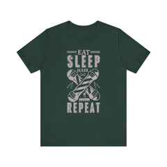 Hair Enthusiast Tee, Eat Sleep Hair Repeat Shirt, Funny Barber Gift, Unisex Jersey Tee, Casual Everyday Apparel, Salon Worker Top