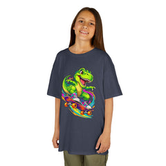 Kids Skateboarding T‑Rex Tee — Neon Dino Skateboard Shirt for Boys & Girls