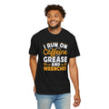 I Run On Caffeine, Grease and Wrenches, Fun Mechanic Quote, Comfort Colors Unisex Relaxed Fit T Shirt