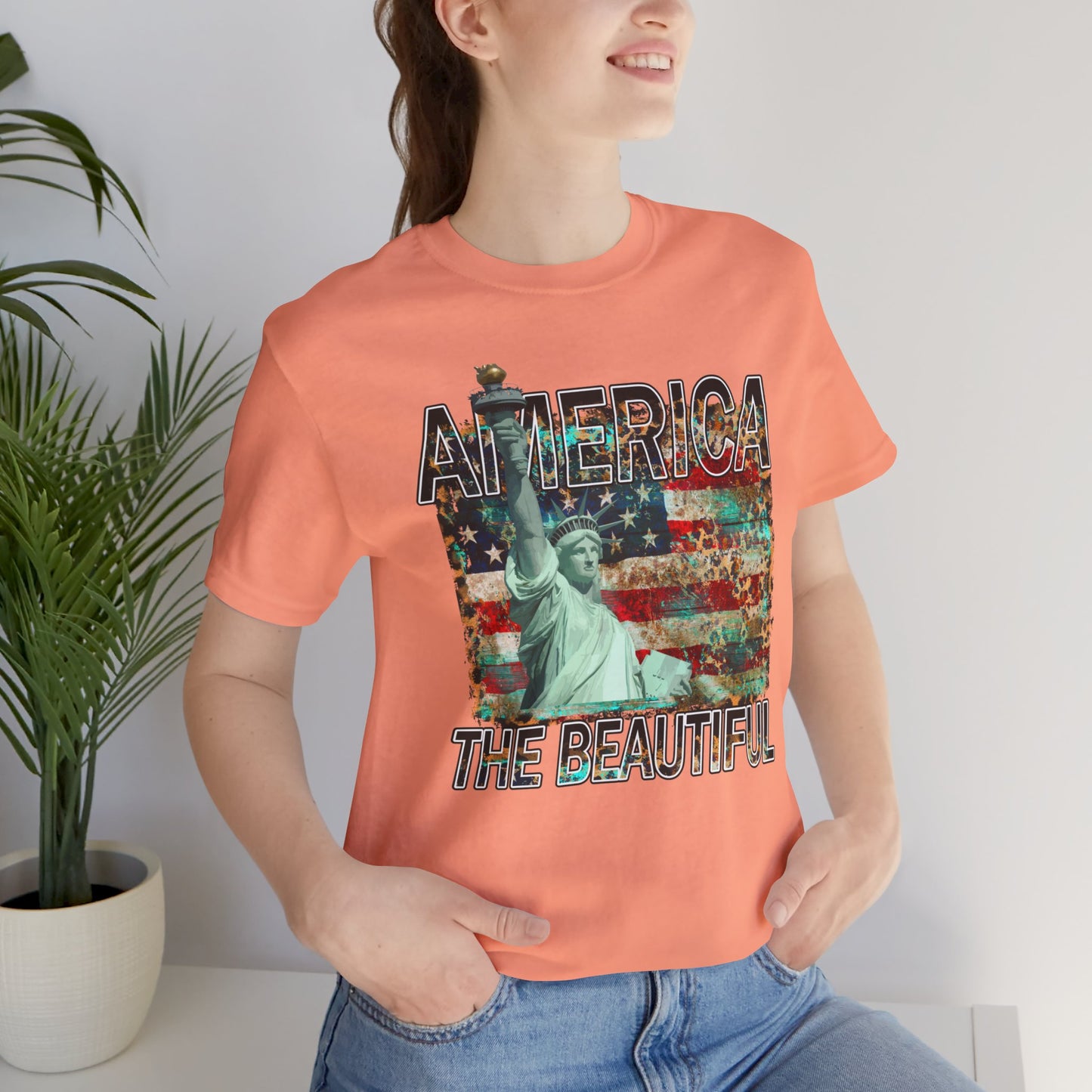 Statue Of Liberty, America The Beautiful, Unisex Jersey Short Sleeve Tee