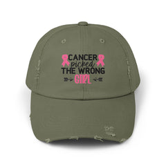 CANCER Picked The Wrong Girl, Unisex Distressed Cap, Empowered Cancer Survivor, Gift For Mom, Gift For Her, Survivor Pink, Cancer Survivor