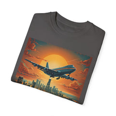 Unisex Jetliner Sunset Graphic T-Shirt - Travel Theme Tee