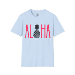 ALOHA with A PineApple Center Unisex Softstyle T-Shirt  Hawaii is so overrated. Grab a T Shirt and a PinaColada instead.