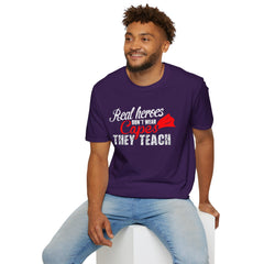 Real Heroes Don't Wear Capes THEY TEACH Unisex Softstyle Graphic T-Shirt