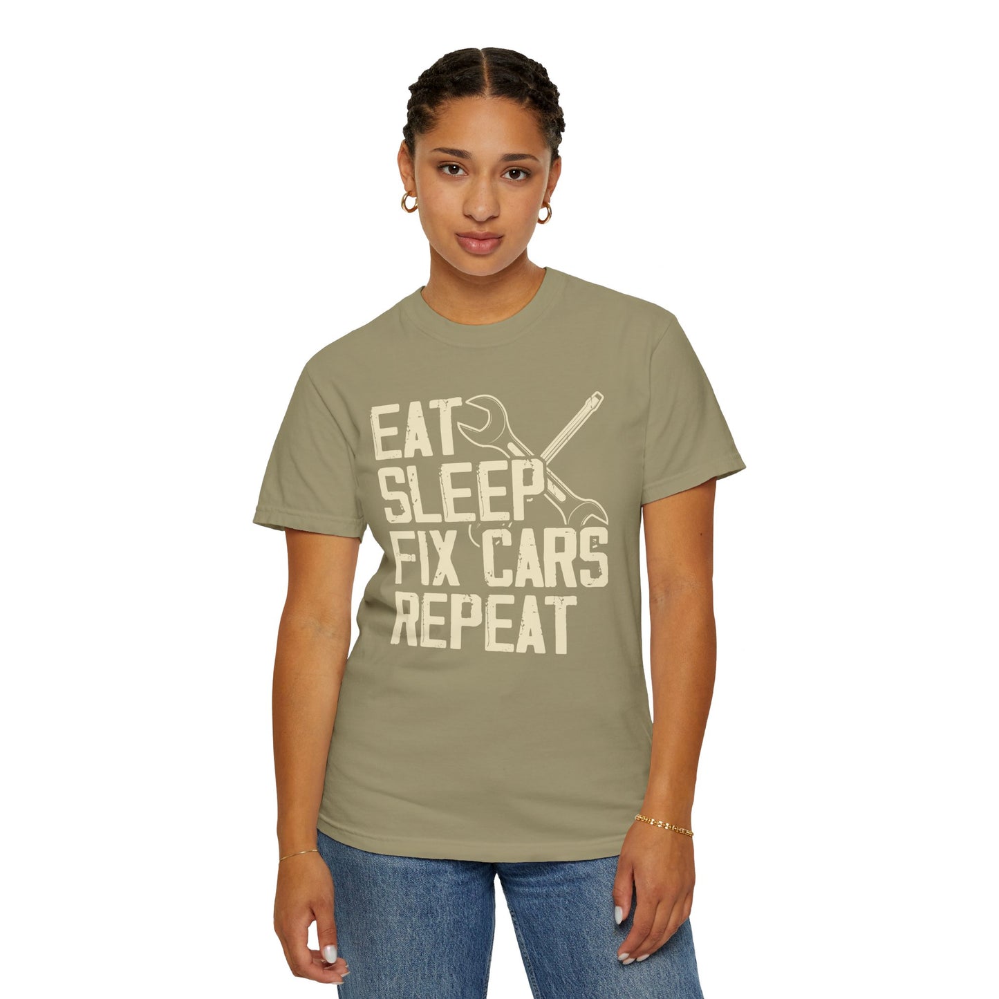 Eat Sleep Fix Cars Repeat, Comfort Colors Unisex Relaxed Fit T Shirt