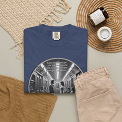 Don;t Stop Believing Subway Reflection T-Shirt — Vintage Black & White Urban Photo Tee