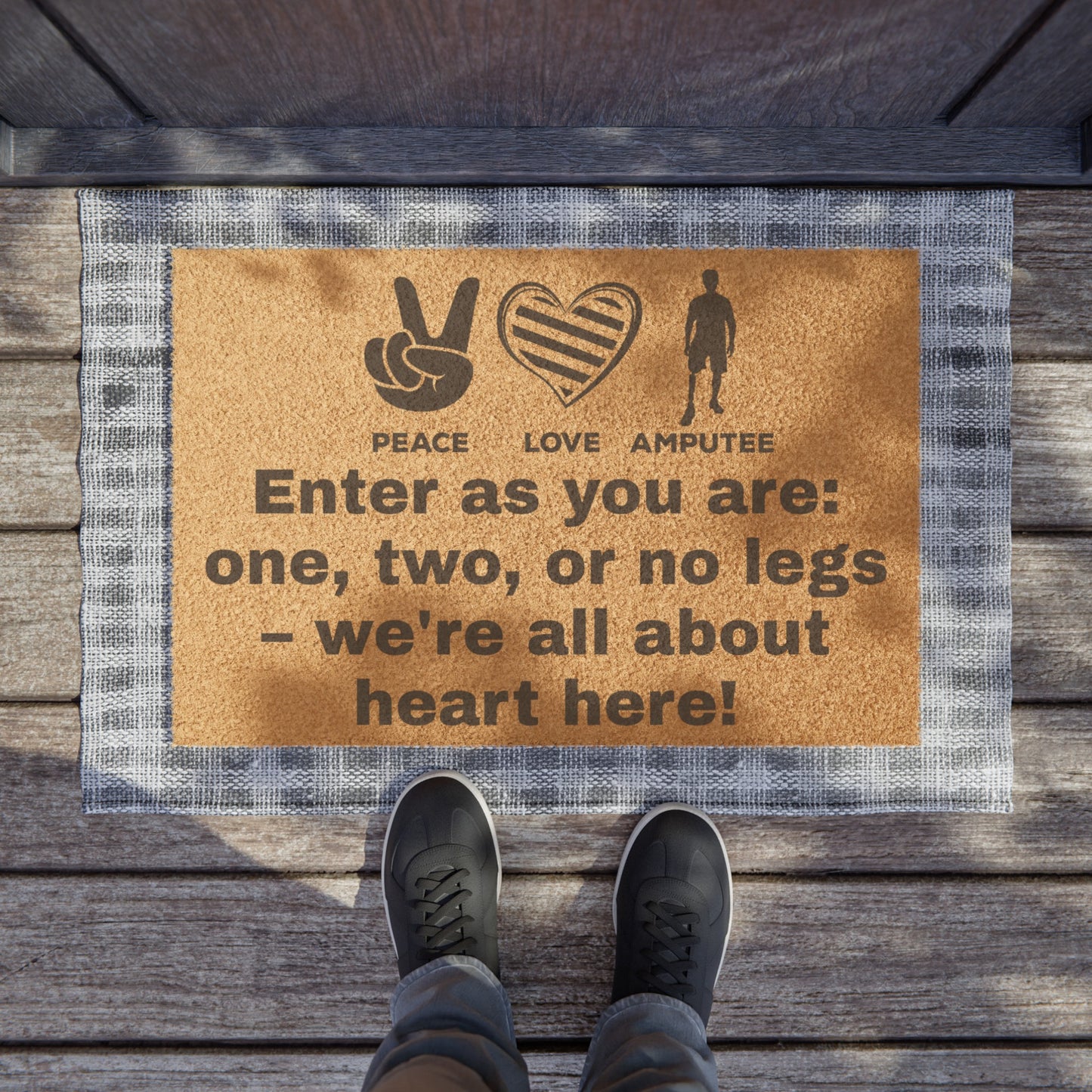 Amputee - Doormat | Amputee Awareness | Limb Awareness | Amputee Humor | Leg Amputee Gift | Unique Doormat | Disability Gift | Motivational