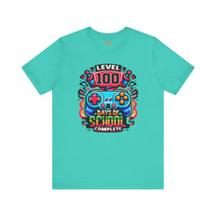 100 Days of School Complete - Unisex Short Sleeve Tee | Elementary School Holiday, Teacher Apparel, Kids Motivation, Days Checked Off