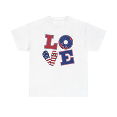 LOVE red white and blue graphics Unisex Heavy Cotton Tee / see our matching T Shirt , coffe mugs and tote bags