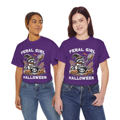 Feral Girl Halloween Raccoon! Graphic Unisex Heavy Cotton Tee