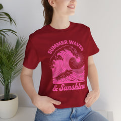 Summer Waves & Sunshine Tee — Retro Pink Surf Graphic T-Shirt