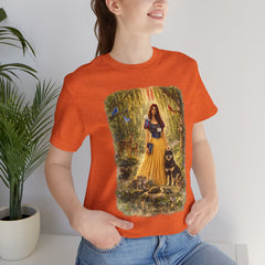 Fairy Tale Forest Tee — Woman with Dog Vintage Fantasy Graphic Shirt