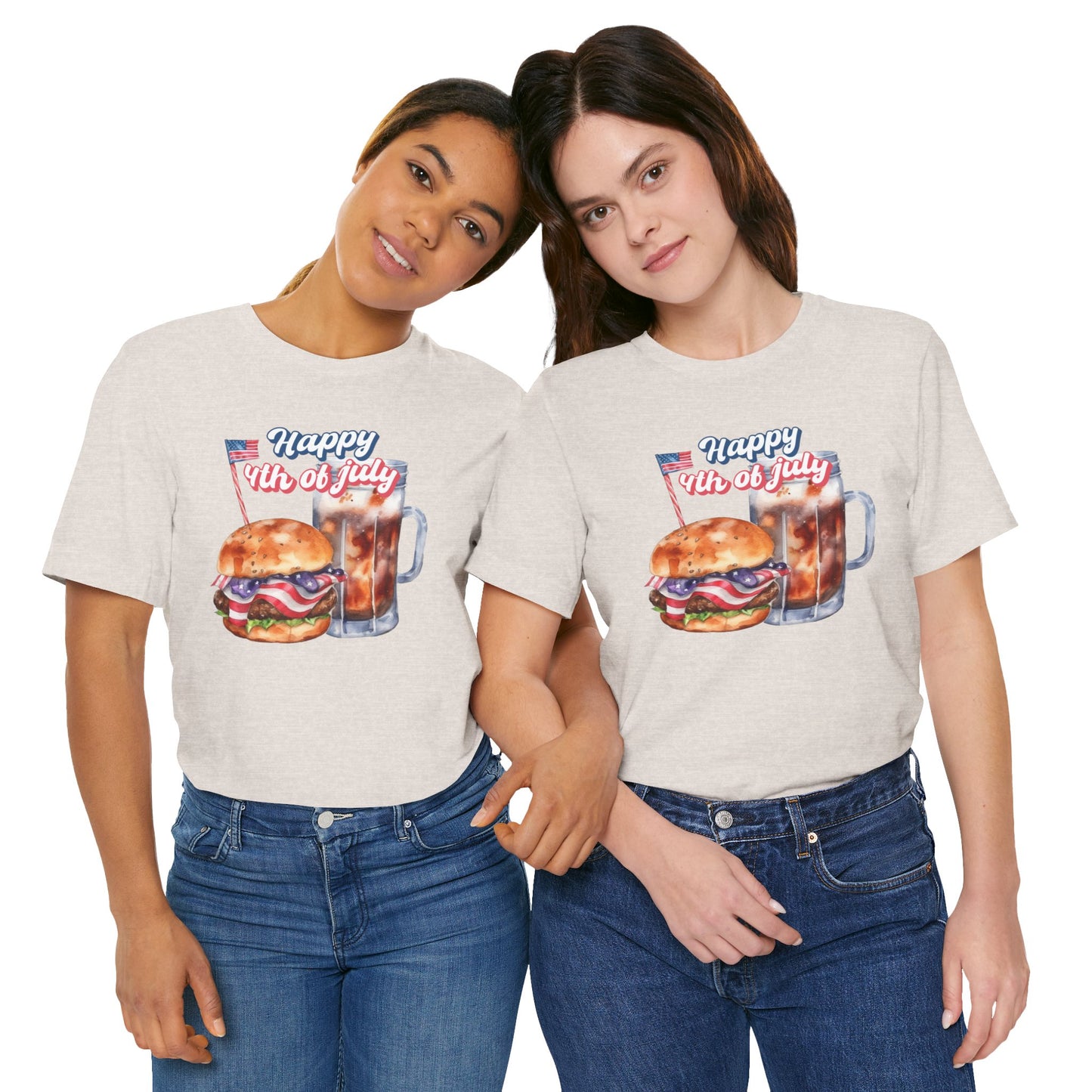 Happy 4th Of July Burger and Mug Graphic, Unisex Jersey Short Sleeve Tee