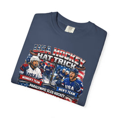 Hockey Hat Trick T-Shirt — USA Men's, Women's & Paralympic Gold Tribute 2026
