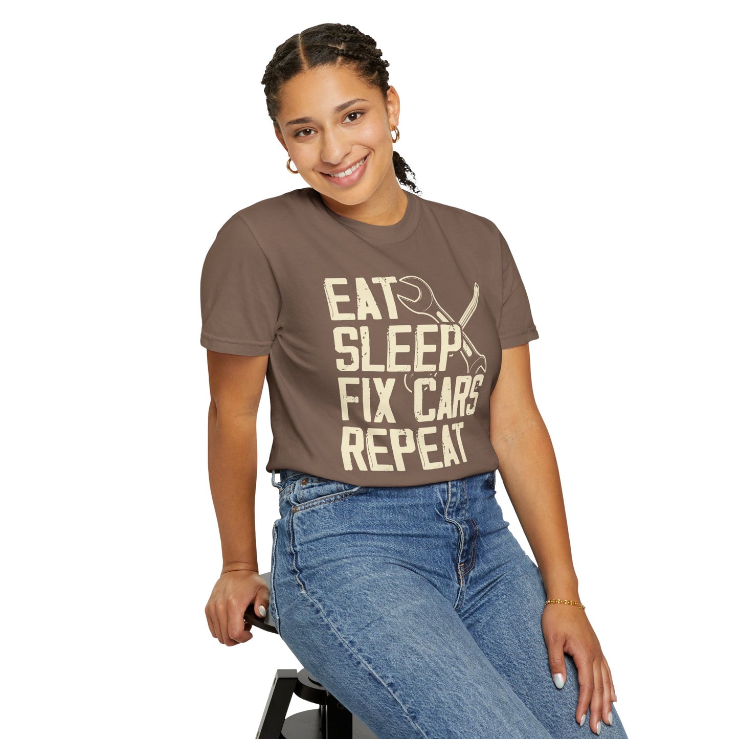 Eat Sleep Fix Cars Repeat, Comfort Colors Unisex Relaxed Fit T Shirt