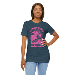 Summer Waves & Sunshine Tee — Retro Pink Surf Graphic T-Shirt