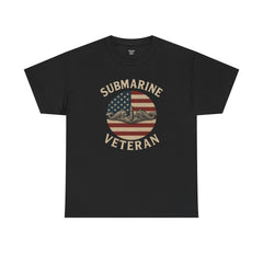 Submarine Veteran American Flag Tee | Unisex Heavy Cotton T-Shirt, Military Apparel, Veteran Gift, Patriotic Top, Casual Wear
