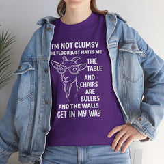 Clumsy Funny Goat Graphic Tee | Unisex Heavy Cotton Tee | Great Gift for Animal Lovers, Birthdays, Casual Wear, Humorous Gifts, Everyday Style