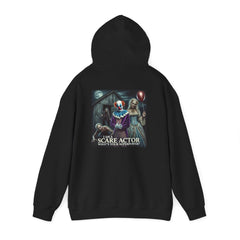Scare Actor Unisex Pullover Hoodie — Front Logo & Back Horror Graphic