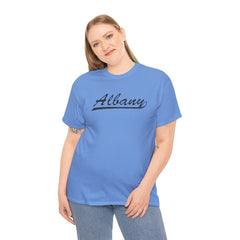 Albany Unisex Heavy Cotton Tee - Retro Dunder Mifflin Design for Nostalgic Fans