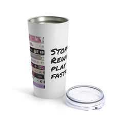 Stop/Eject Rewind Play FFwd 80s Movie Stack of VHS Tapes - 20oz Stainless Steel Tumbler