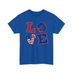 LOVE red white and blue graphics Unisex Heavy Cotton Tee / see our matching T Shirt , coffe mugs and tote bags