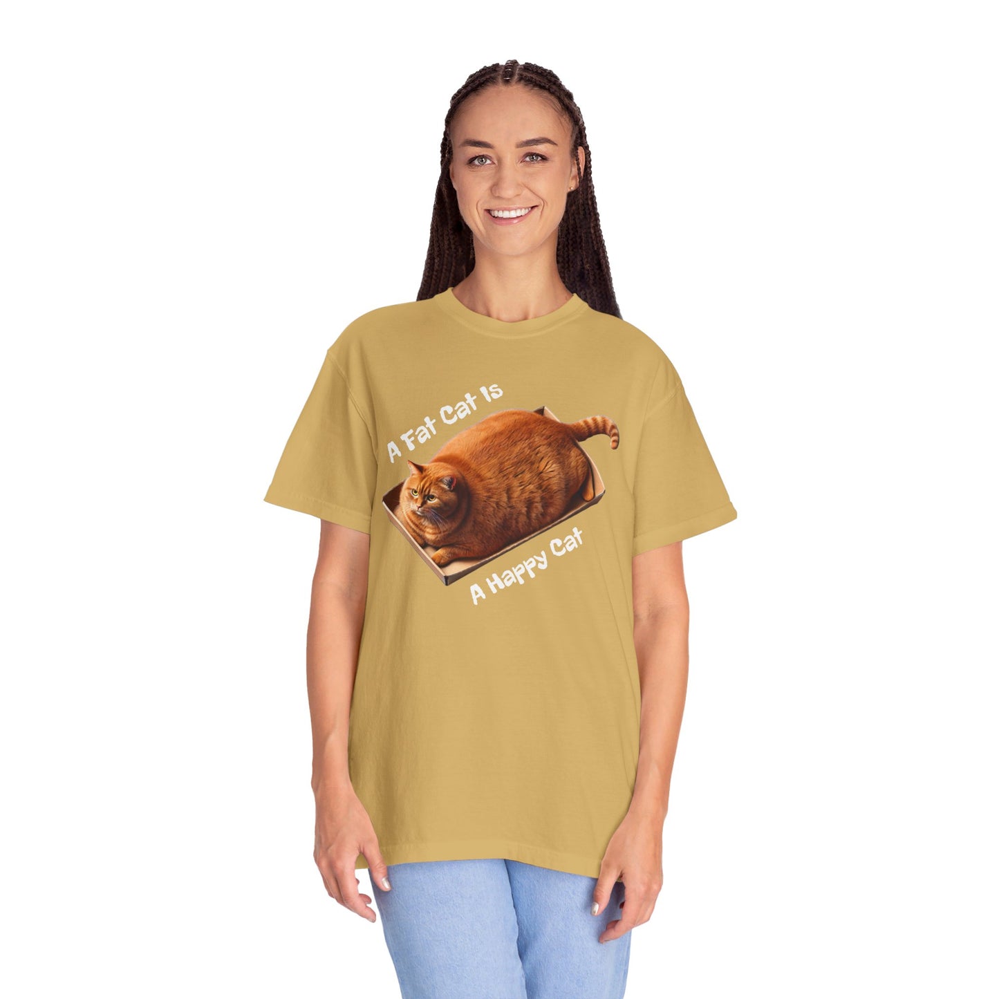 A Fat Cat Is A Happy Cat - Graphic Unisex Garment-Dyed T-shirt