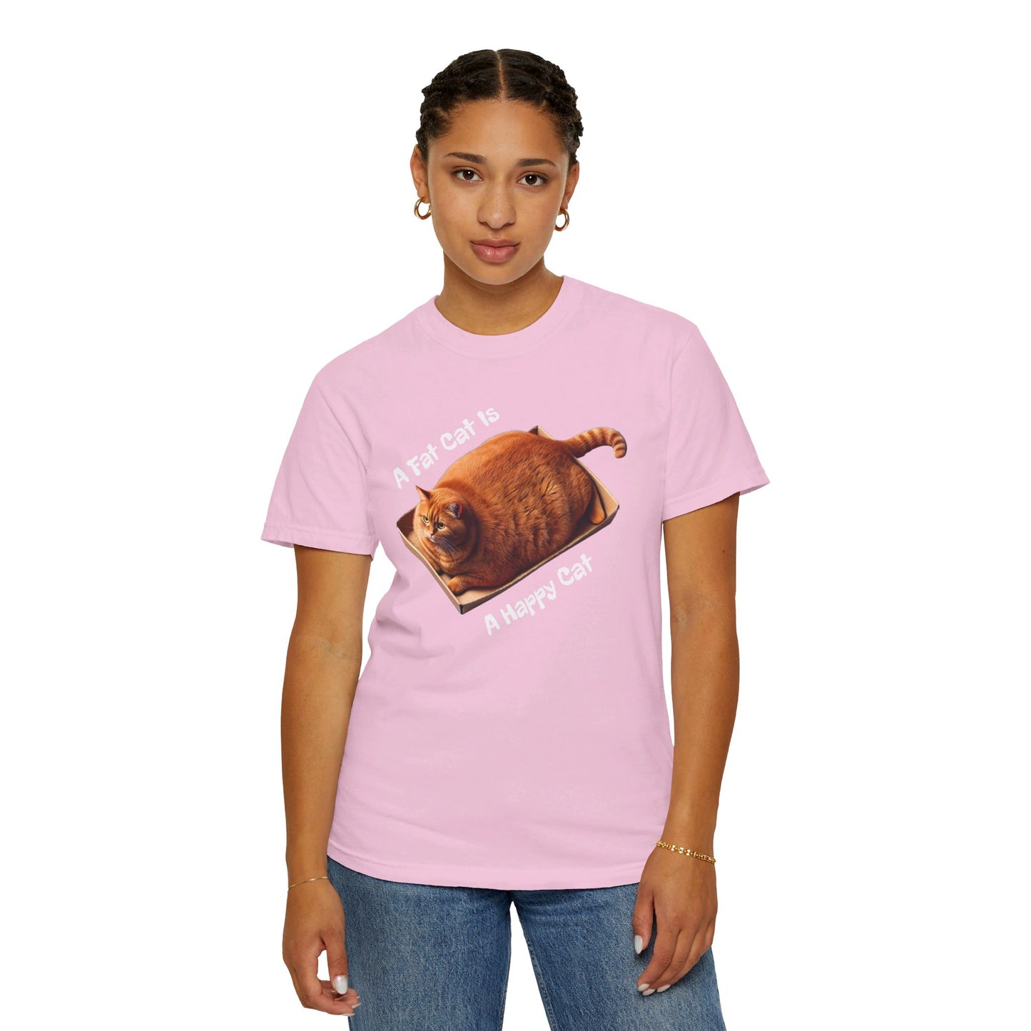 A Fat Cat Is A Happy Cat - Graphic Unisex Garment-Dyed T-shirt