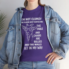 Clumsy Funny Goat Graphic Tee | Unisex Heavy Cotton Tee | Great Gift for Animal Lovers, Birthdays, Casual Wear, Humorous Gifts, Everyday Style