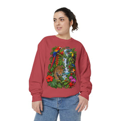 Tropical Jungle Waterfall With Leopard and Parrot Sweatshirt