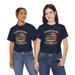 Submarine Veteran American Flag Tee | Unisex Heavy Cotton T-Shirt, Military Apparel, Veteran Gift, Patriotic Top, Casual Wear