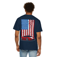 Patriotic Car Graphic Unisex T-Shirt - Vintage American Flag Design