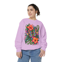 Floral Butterfly Sweatshirt — Tropical Hibiscus Garden Crewneck