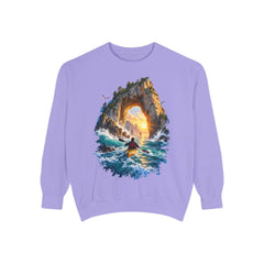 Adventure Kayak Sweatshirt — Comfort Colors Sunset Sea Arch Graphic