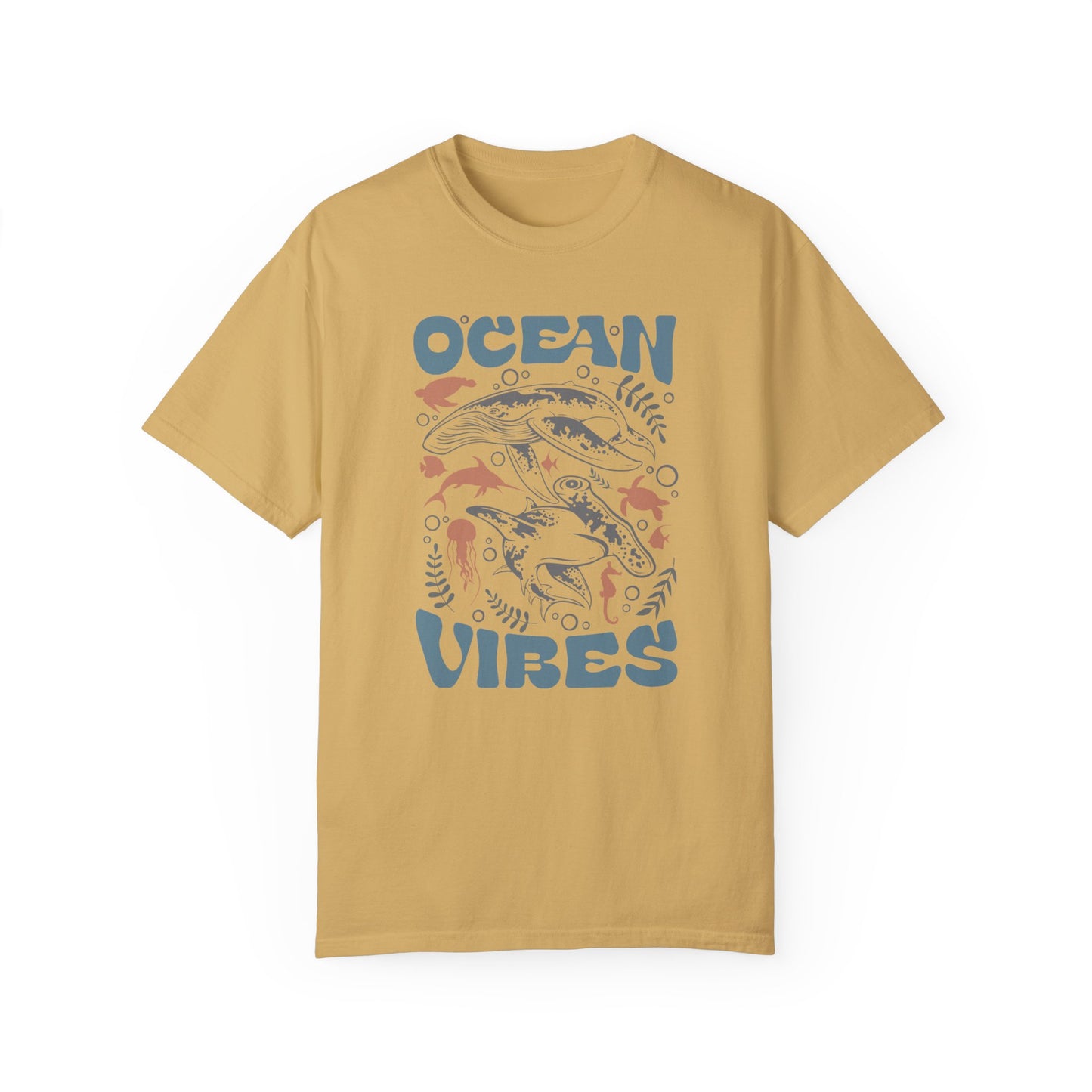 Whales and Dolphins, Ocean Vibes -  Graphic Unisex Garment-Dyed T-shirt