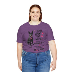 Personalized Your Dog and its name Mother's Day T-Shirt — 'Treats. Walks. Toys. Naps.
