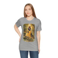 Fairy Tale Forest Tee — Woman with Dog Vintage Fantasy Graphic Shirt