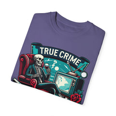 True crime junkie tshirt, vintage style tee, skeleton graphic tee, relaxed fit tee, crime lover, mystery lover, stylish tshirt for her/him.