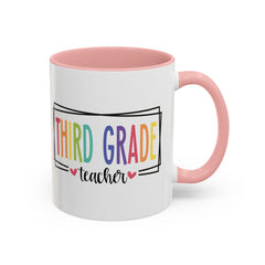 THIRD GRADE TEACHER, Accent Coffee Mug, hearts graphics,present for teacher, educator gift, gift for him, gift for her, teacher appreciation