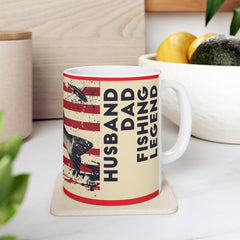 Fishing Themed Graphic Mug, USA Ceramic Mug, 11oz, 15oz. Gift for him, gift for dad, Birthday gift mug, fishing mug, Fathers Day Mug