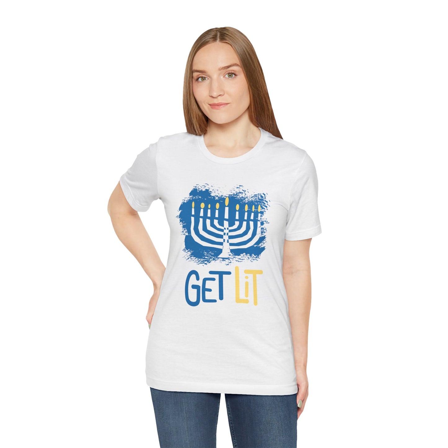 Hanukkah GET LIT Menorah - Unisex Jersey Short Sleeve Tee