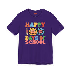HAPPY 100 DAYS of SCHOOL - Unisex Short Sleeve Tee | Elementary School Holiday, Teacher Apparel, Kids Motivation, Days Checked Off, 100 Days