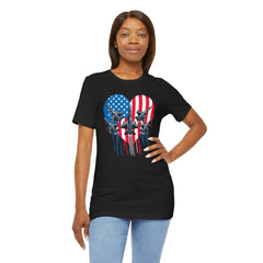Red White and Blue Heart with Jets Graphic, Unisex Jersey Short Sleeve Tee