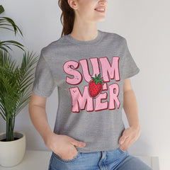 Summer Strawberry T-Shirt — Cute Pink Graphic Tee with Strawberry "SUMMER" Design