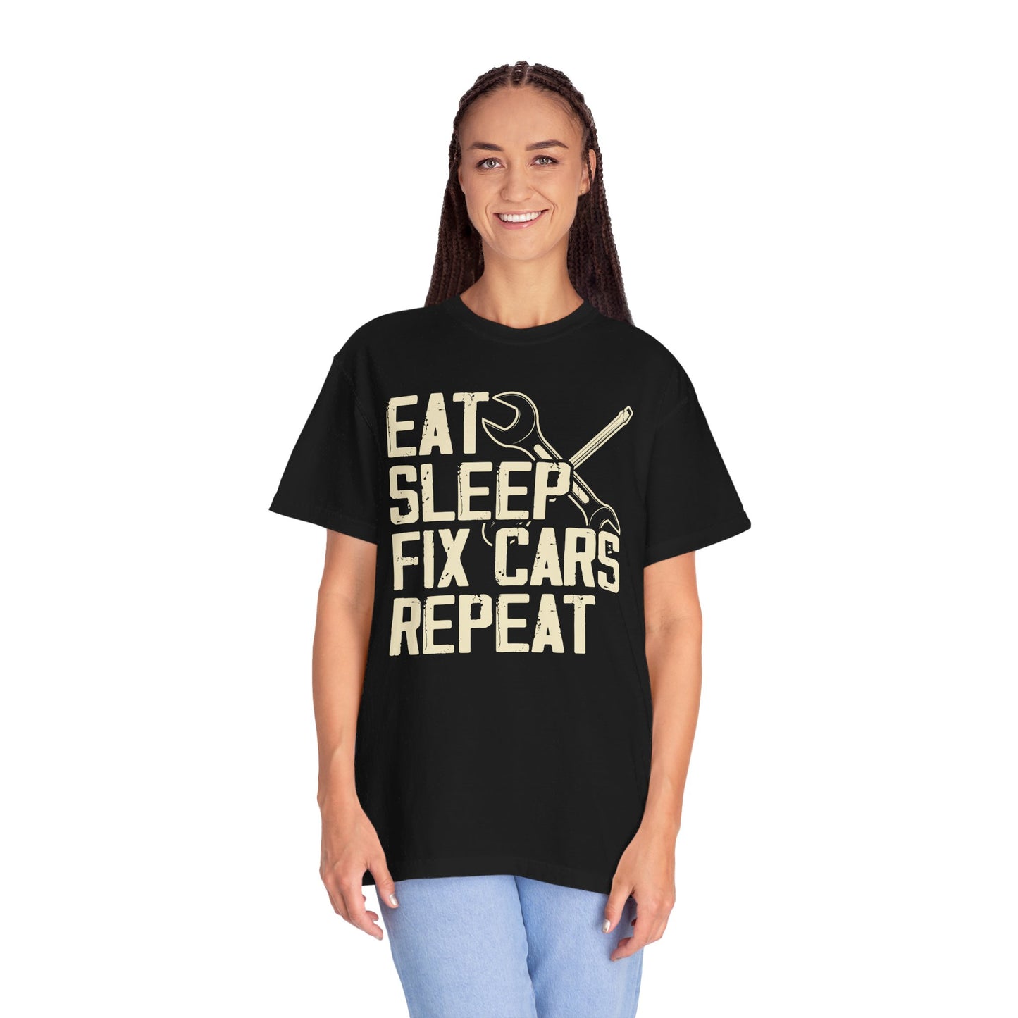 Eat Sleep Fix Cars Repeat, Comfort Colors Unisex Relaxed Fit T Shirt